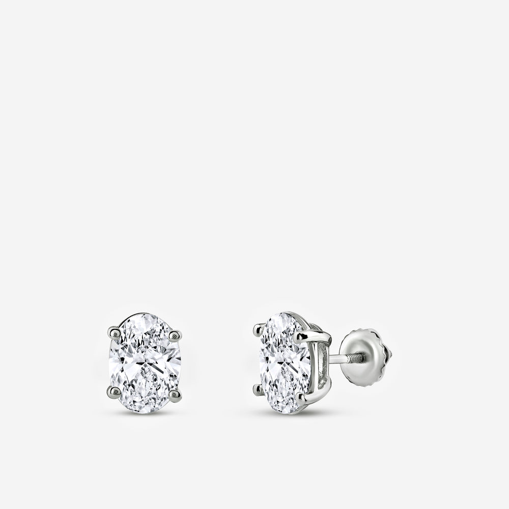 Gilded 2 Carat Lab-Grown Diamond Oval-Shaped Classic Solitaire Studs