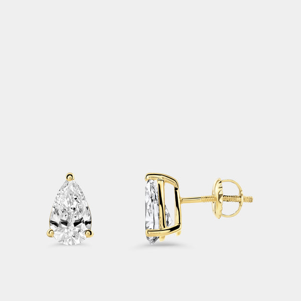 2 Carat Lab-Grown Diamond Pear-Shaped Classic Solitaire Studs — GILDED New York