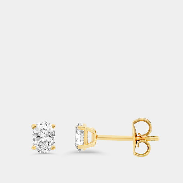 Gilded 1/2 Carat Lab-Grown Diamond Oval-Shaped Classic Solitaire Studs
