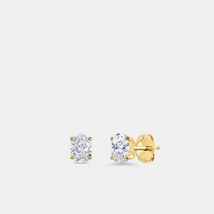 Gilded 1 and 1/2 Carat Lab-Grown Diamond Oval-Shaped Classic Solitaire Studs