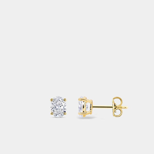 1 and 1/2 Carat Lab-Grown Diamond Oval-Shaped Classic Solitaire Studs — GILDED New York