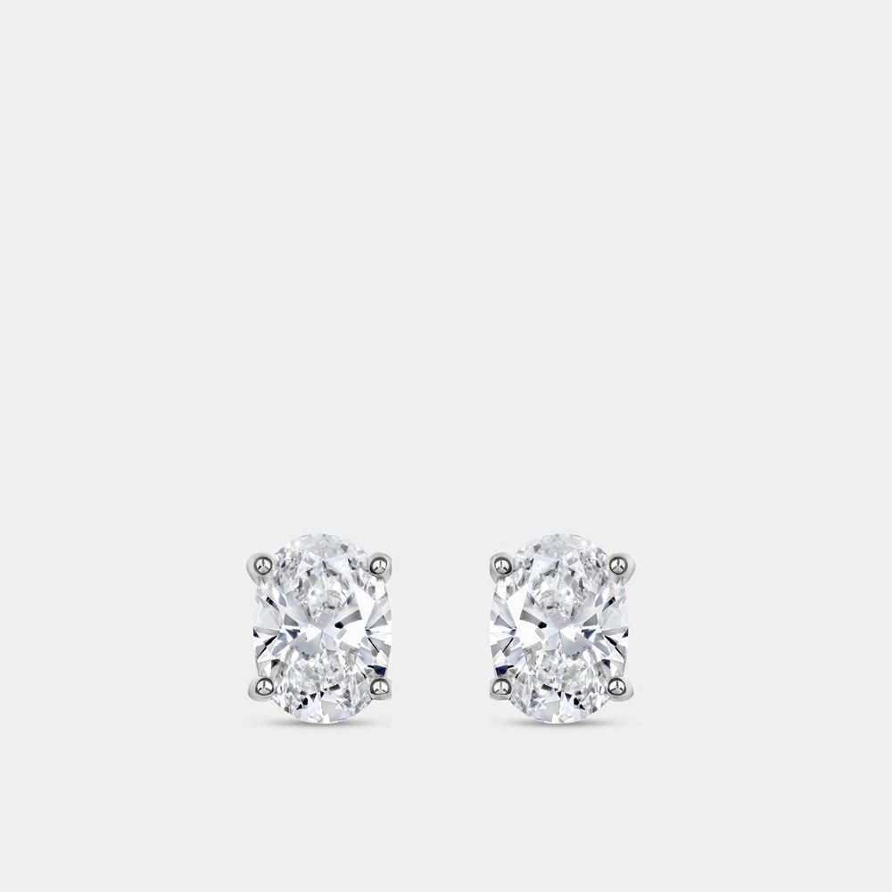 Gilded 1 and 1/2 Carat Lab-Grown Diamond Oval-Shaped Classic Solitaire Studs