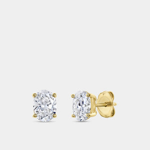 Gilded 1 and 1/2 Carat Lab-Grown Diamond Oval-Shaped Classic Solitaire Studs