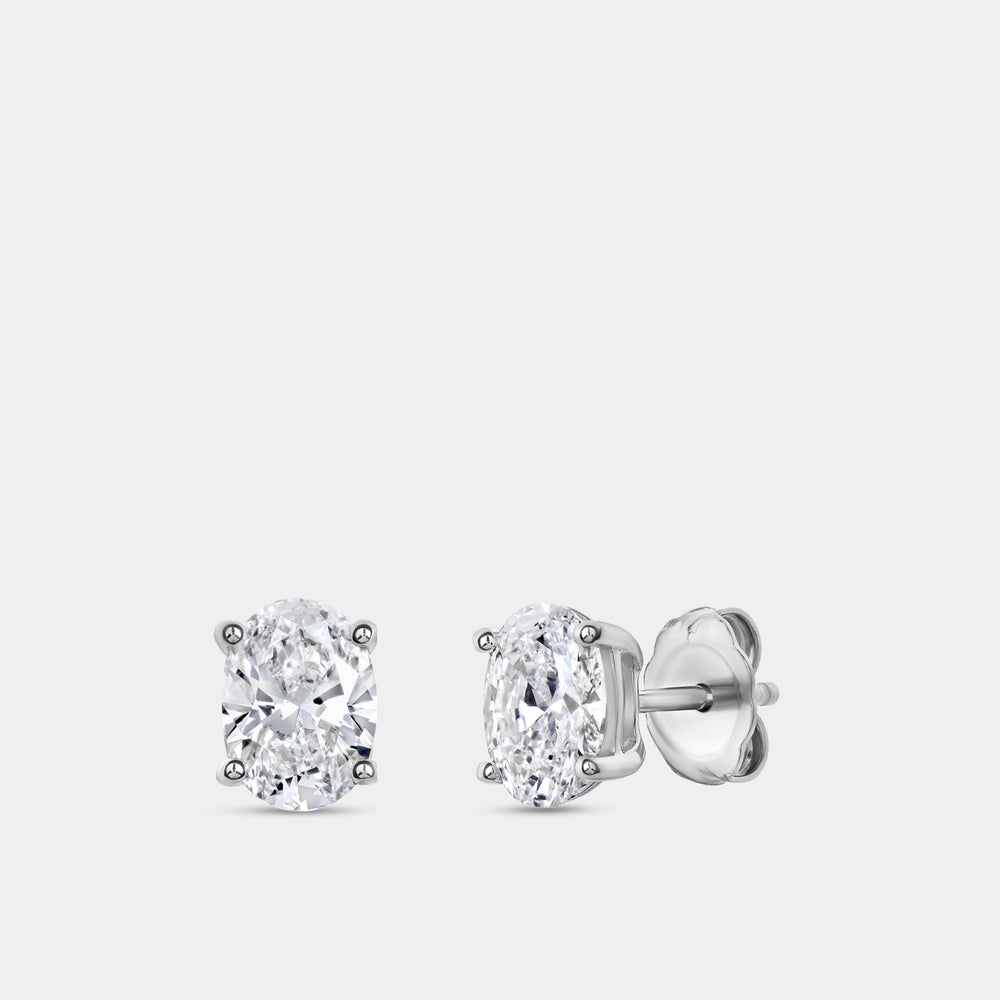 Gilded 1 and 1/2 Carat Lab-Grown Diamond Oval-Shaped Classic Solitaire Studs