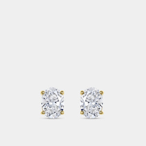 Gilded 1 and 1/2 Carat Lab-Grown Diamond Oval-Shaped Classic Solitaire Studs