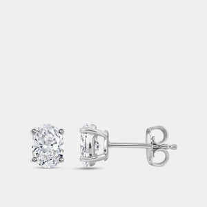 Gilded 1 and 1/2 Carat Lab-Grown Diamond Oval-Shaped Classic Solitaire Studs