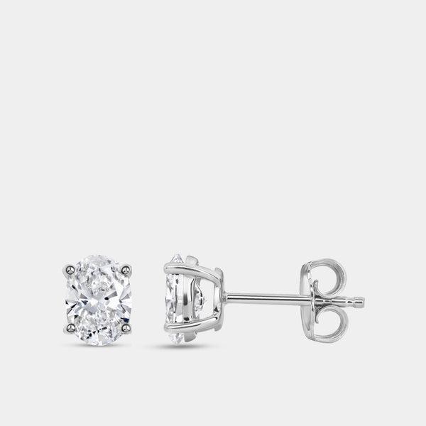 Gilded 1 and 1/2 Carat Lab-Grown Diamond Oval-Shaped Classic Solitaire Studs