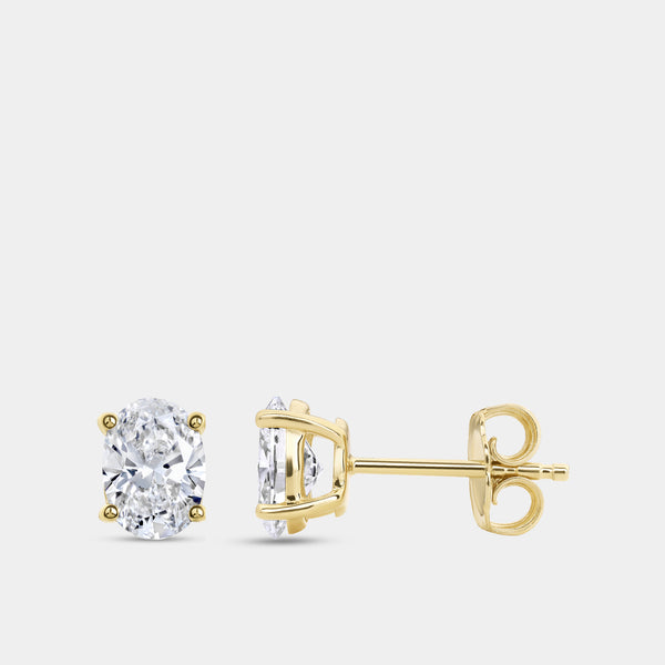 Gilded 1 and 1/2 Carat Lab-Grown Diamond Oval-Shaped Classic Solitaire Studs