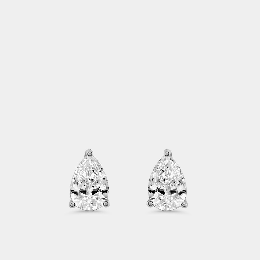 Gilded 1 and 1/2 Carat Lab-Grown Diamond Pear-Shaped Classic Solitaire Studs