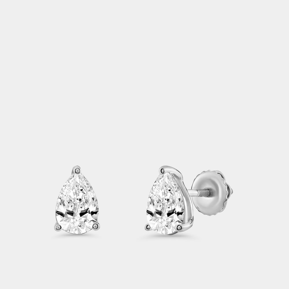 Gilded 1 and 1/2 Carat Lab-Grown Diamond Pear-Shaped Classic Solitaire Studs