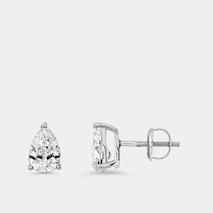 Gilded 1 and 1/2 Carat Lab-Grown Diamond Pear-Shaped Classic Solitaire Studs