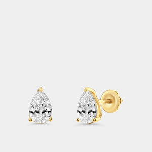 Gilded 1 and 1/2 Carat Lab-Grown Diamond Pear-Shaped Classic Solitaire Studs