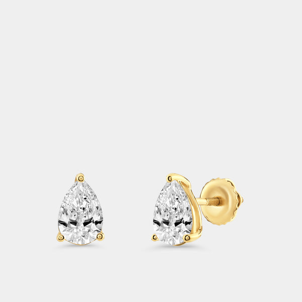 Gilded 1 and 1/2 Carat Lab-Grown Diamond Pear-Shaped Classic Solitaire Studs