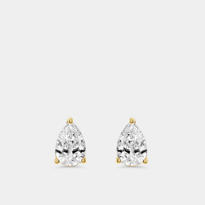 Gilded 1 and 1/2 Carat Lab-Grown Diamond Pear-Shaped Classic Solitaire Studs