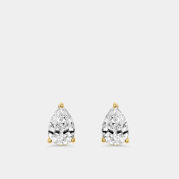 Gilded 1 and 1/2 Carat Lab-Grown Diamond Pear-Shaped Classic Solitaire Studs