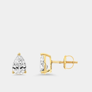 Gilded 1 and 1/2 Carat Lab-Grown Diamond Pear-Shaped Classic Solitaire Studs