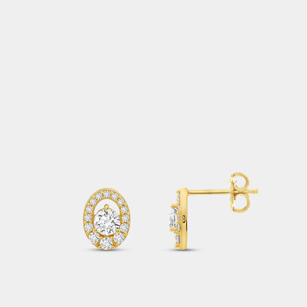 Gilded 1 Carat Lab-Grown Diamond Oval-Shaped Stud Plus with an Air Gap Halo