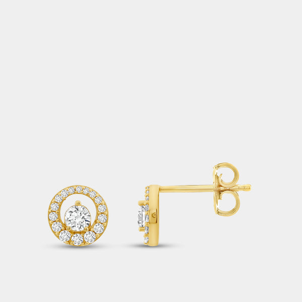 Gilded 1/2 Carat Lab-Grown Diamond Round-Shaped Stud Plus with an Air Gap Halo