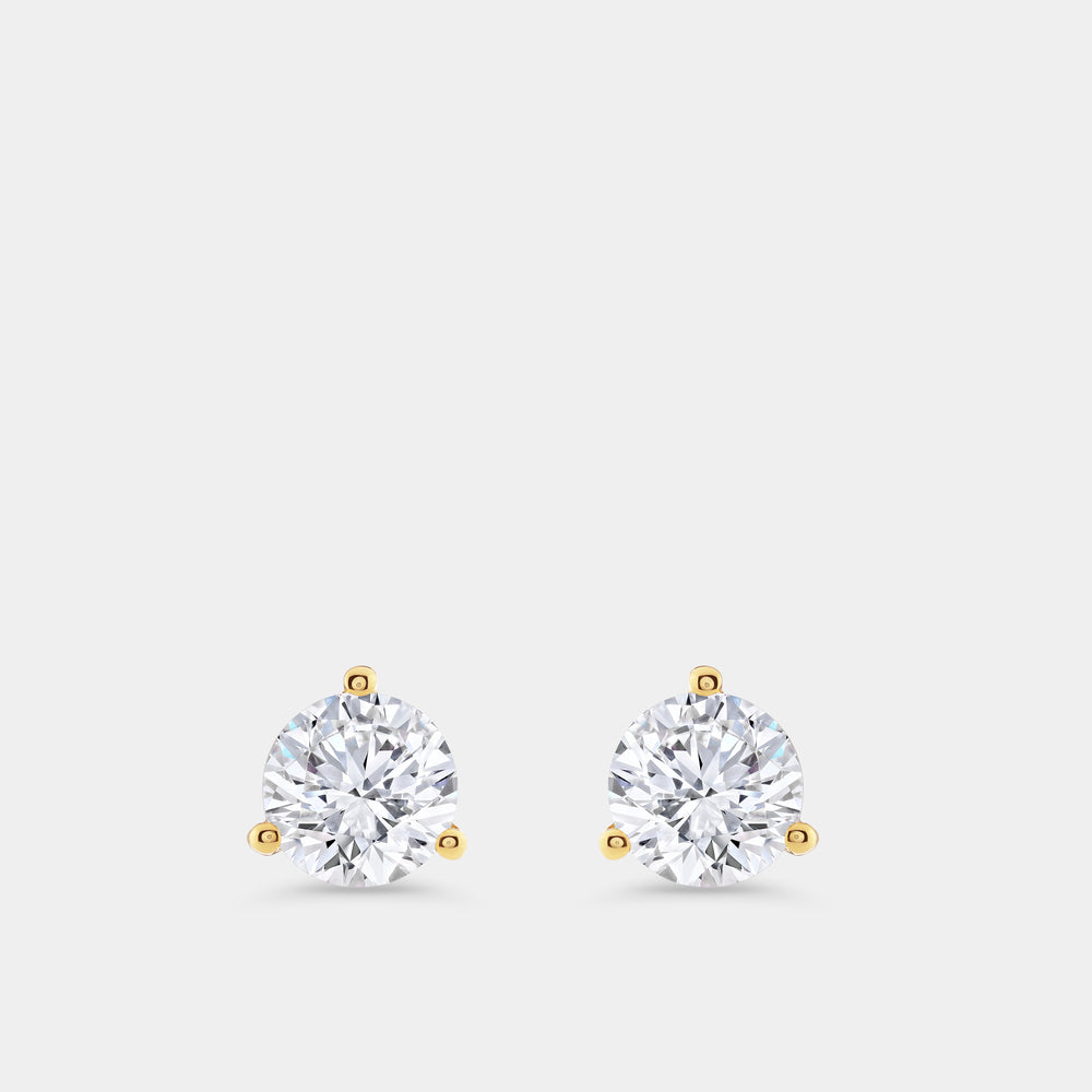 Gilded 3 Carat Lab-Grown Diamond Round-Shaped Three-Prong Martini Solitaire Studs