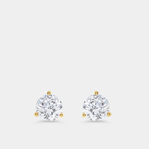 Gilded 3 Carat Lab-Grown Diamond Round-Shaped Three-Prong Martini Solitaire Studs