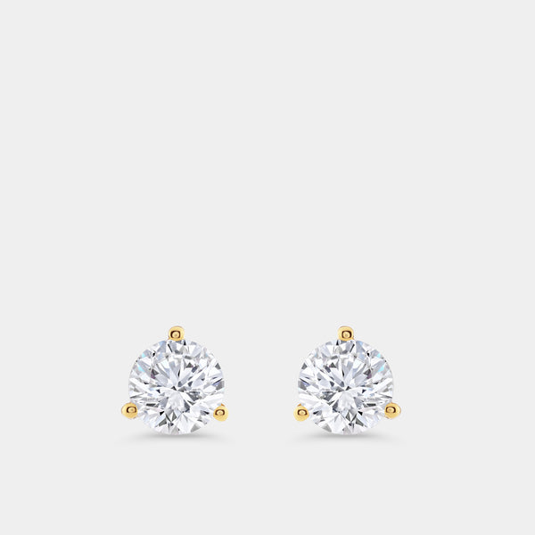 Gilded 3 Carat Lab-Grown Diamond Round-Shaped Three-Prong Martini Solitaire Studs