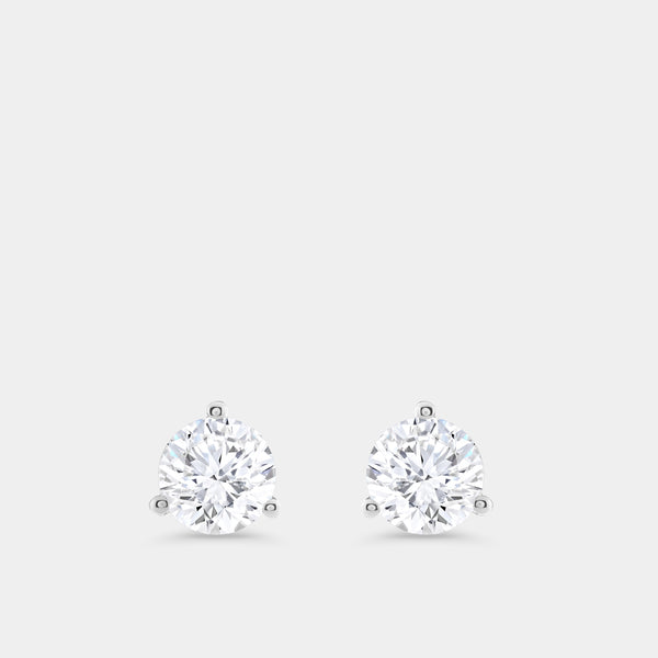 3 Carat Lab-Grown Diamond Round-Shaped Three-Prong Martini Solitaire Studs — GILDED New York