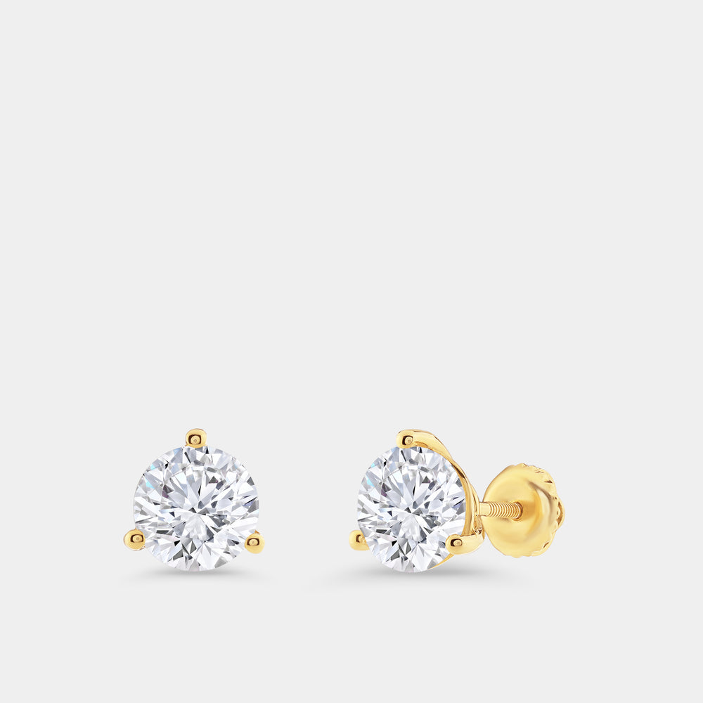 Gilded 3 Carat Lab-Grown Diamond Round-Shaped Three-Prong Martini Solitaire Studs