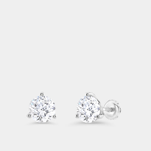 Gilded 3 Carat Lab-Grown Diamond Round-Shaped Three-Prong Martini Solitaire Studs