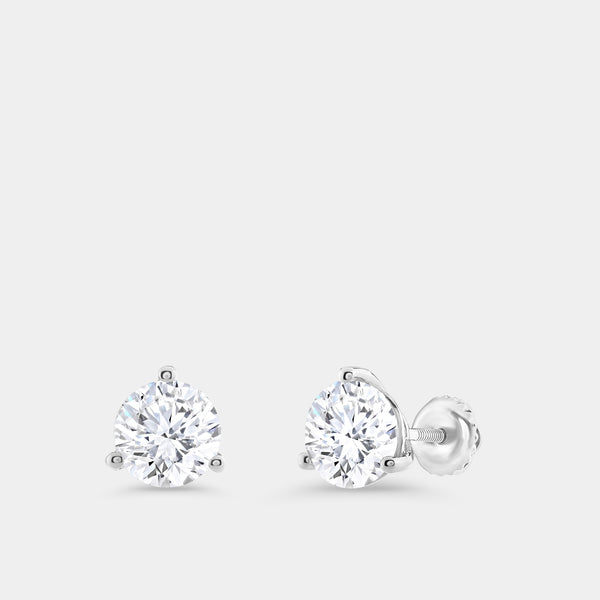 3 Carat Lab-Grown Diamond Round-Shaped Three-Prong Martini Solitaire Studs — GILDED New York