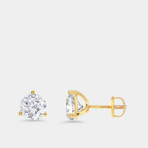 Gilded 3 Carat Lab-Grown Diamond Round-Shaped Three-Prong Martini Solitaire Studs