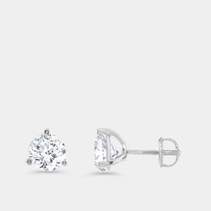 Gilded 3 Carat Lab-Grown Diamond Round-Shaped Three-Prong Martini Solitaire Studs