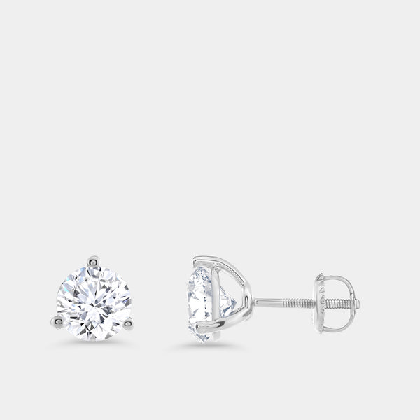 3 Carat Lab-Grown Diamond Round-Shaped Three-Prong Martini Solitaire Studs — GILDED New York