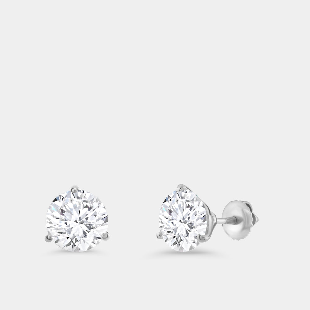 Gilded 4 Carat Lab-Grown Diamond Round-Shaped Three-Prong Martini Solitaire Studs