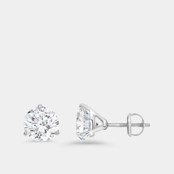 4 Carat Lab-Grown Diamond Round-Shaped Three-Prong Martini Solitaire Studs — GILDED New York