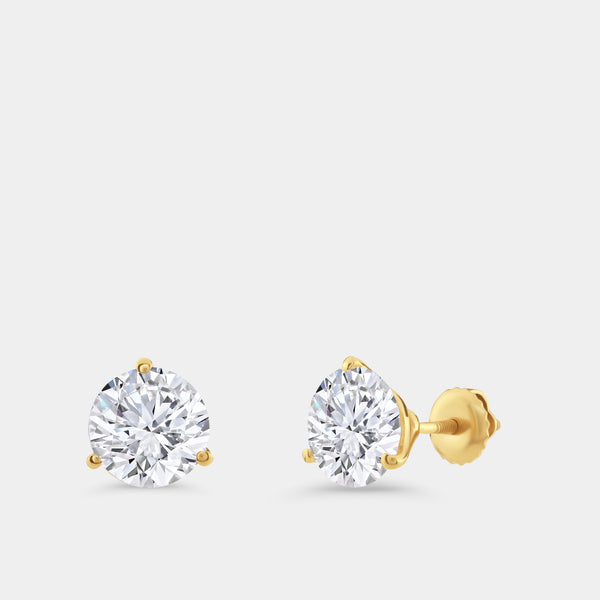 4 Carat Lab-Grown Diamond Round-Shaped Three-Prong Martini Solitaire Studs — GILDED New York