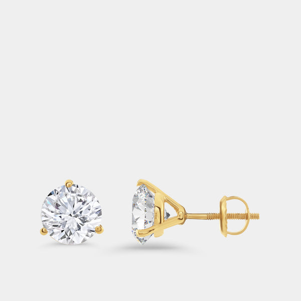 4 Carat Lab-Grown Diamond Round-Shaped Three-Prong Martini Solitaire Studs — GILDED New York