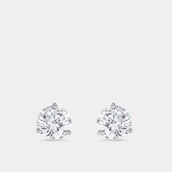 5 Carat Lab-Grown Diamond Round-Shaped Three-Prong, Martini Solitaire Studs — GILDED New York