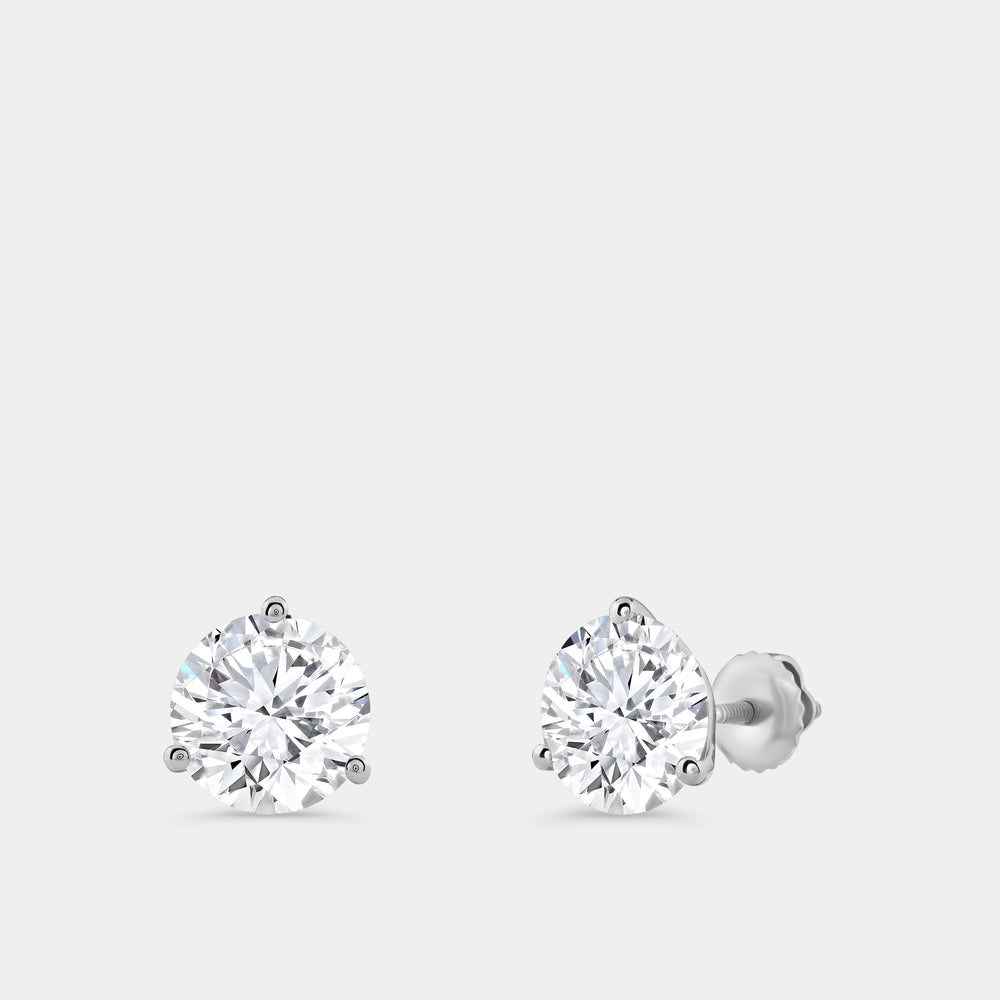 Gilded 5 Carat Lab-Grown Diamond Round-Shaped Three-Prong, Martini Solitaire Studs