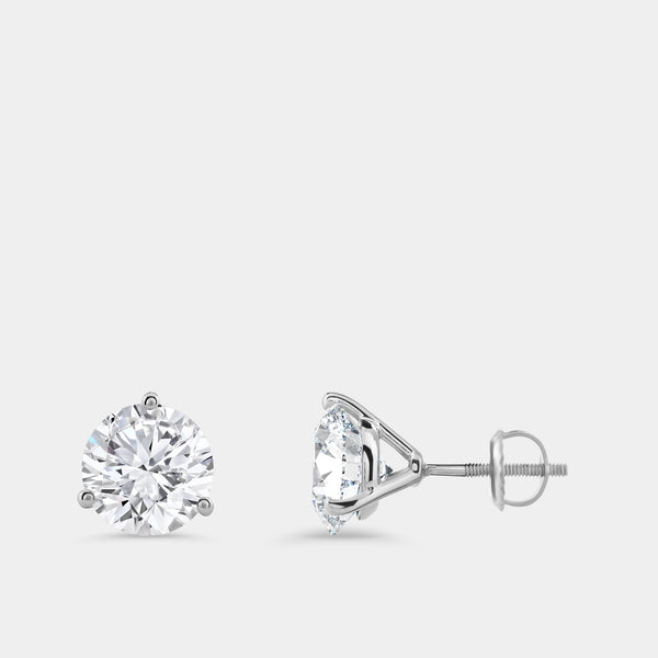 5 Carat Lab-Grown Diamond Round-Shaped Three-Prong, Martini Solitaire Studs — GILDED New York