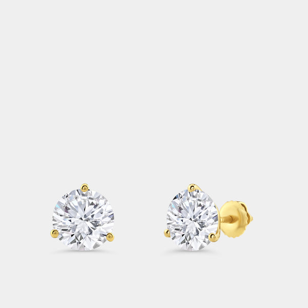 5 Carat Lab-Grown Diamond Round-Shaped Three-Prong, Martini Solitaire Studs — GILDED New York