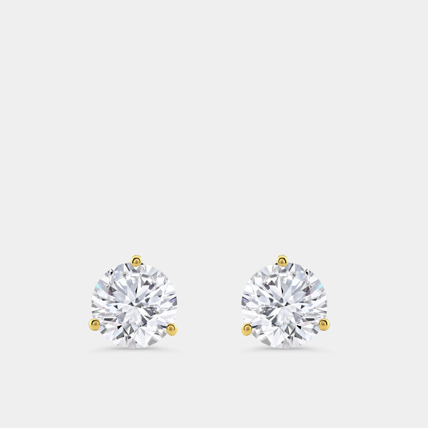 5 Carat Lab-Grown Diamond Round-Shaped Three-Prong, Martini Solitaire Studs — GILDED New York