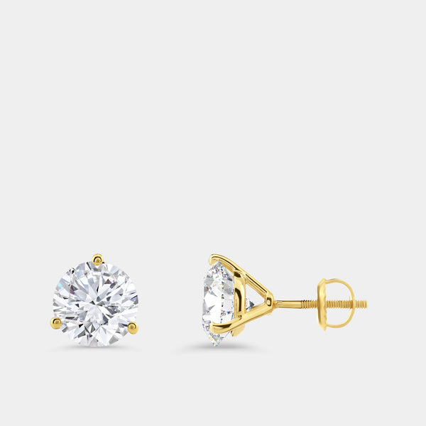 5 Carat Lab-Grown Diamond Round-Shaped Three-Prong, Martini Solitaire Studs — GILDED New York