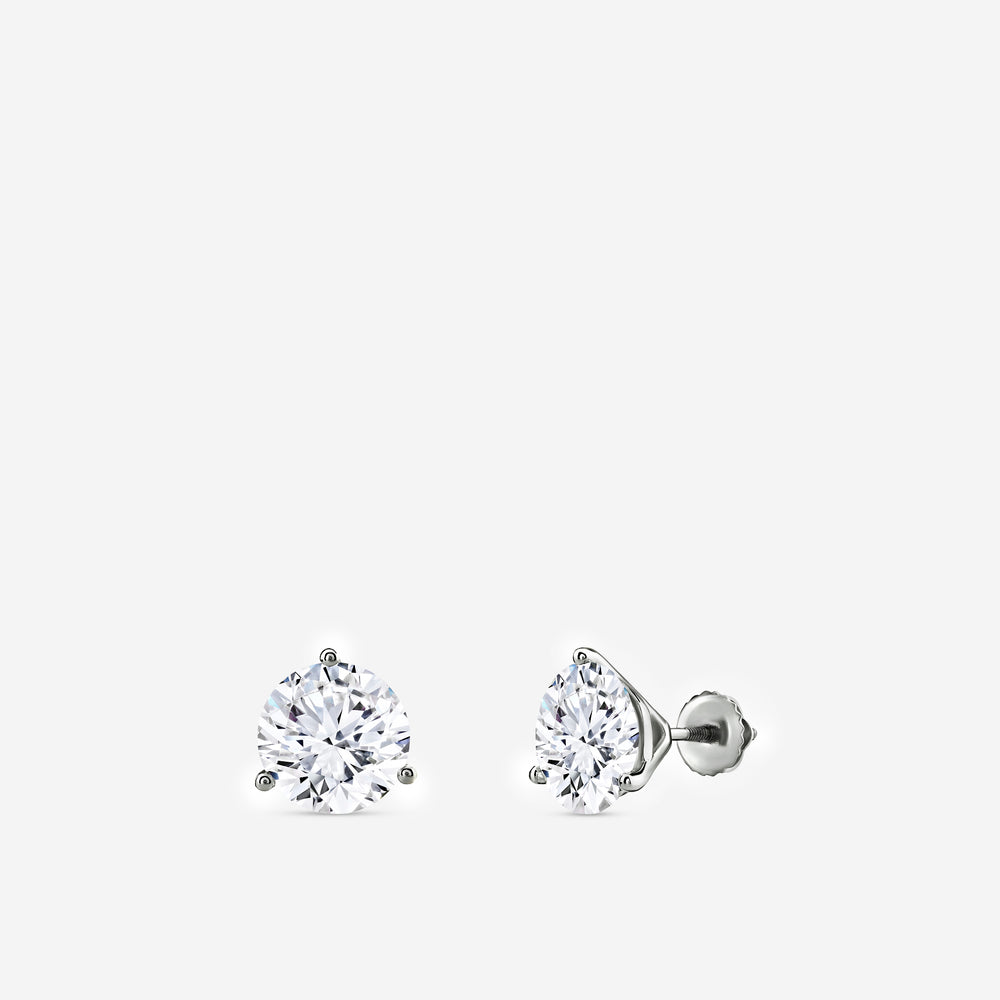 Gilded 6 Carat Lab-Grown Diamond Round-Shaped Three-Prong Martini Solitaire Studs