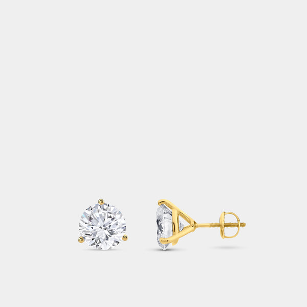 6 Carat Lab-Grown Diamond Round-Shaped Three-Prong Martini Solitaire Studs — GILDED New York
