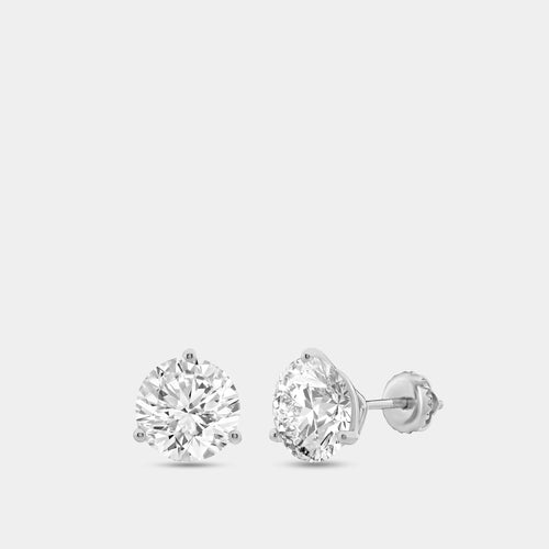 Gilded 6 Carat Lab-Grown Diamond Round-Shaped Three-Prong Martini Solitaire Studs