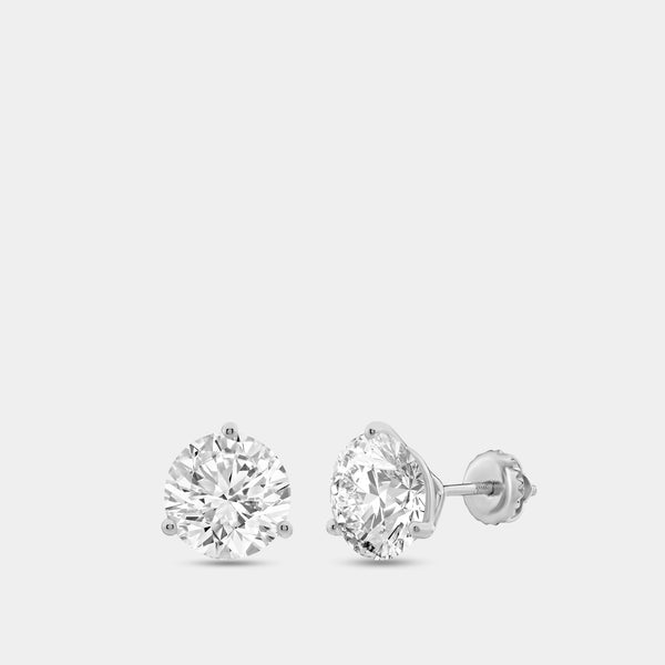 6 Carat Lab-Grown Diamond Round-Shaped Three-Prong Martini Solitaire Studs — GILDED New York