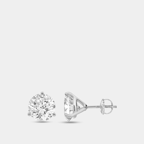6 Carat Lab-Grown Diamond Round-Shaped Three-Prong Martini Solitaire Studs — GILDED New York
