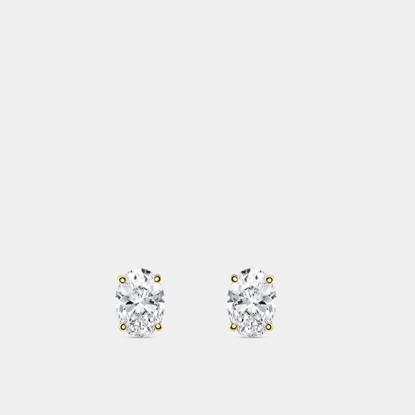 Gilded 4 Carat Lab-Grown Diamond Oval-Shaped Classic Solitaire Studs