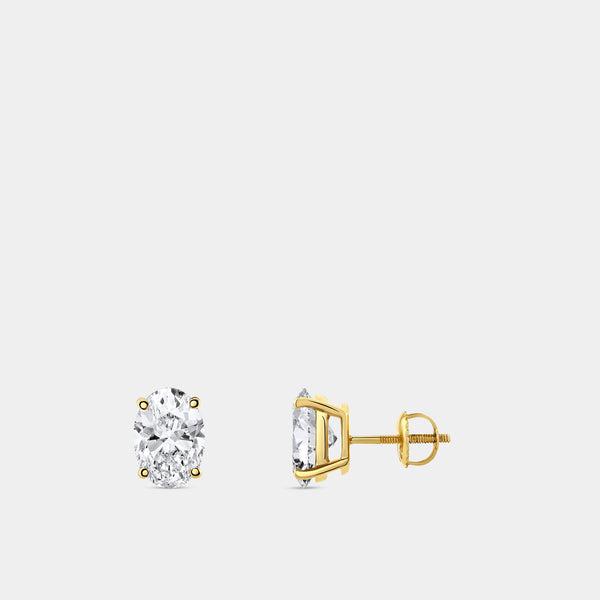 Gilded 4 Carat Lab-Grown Diamond Oval-Shaped Classic Solitaire Studs