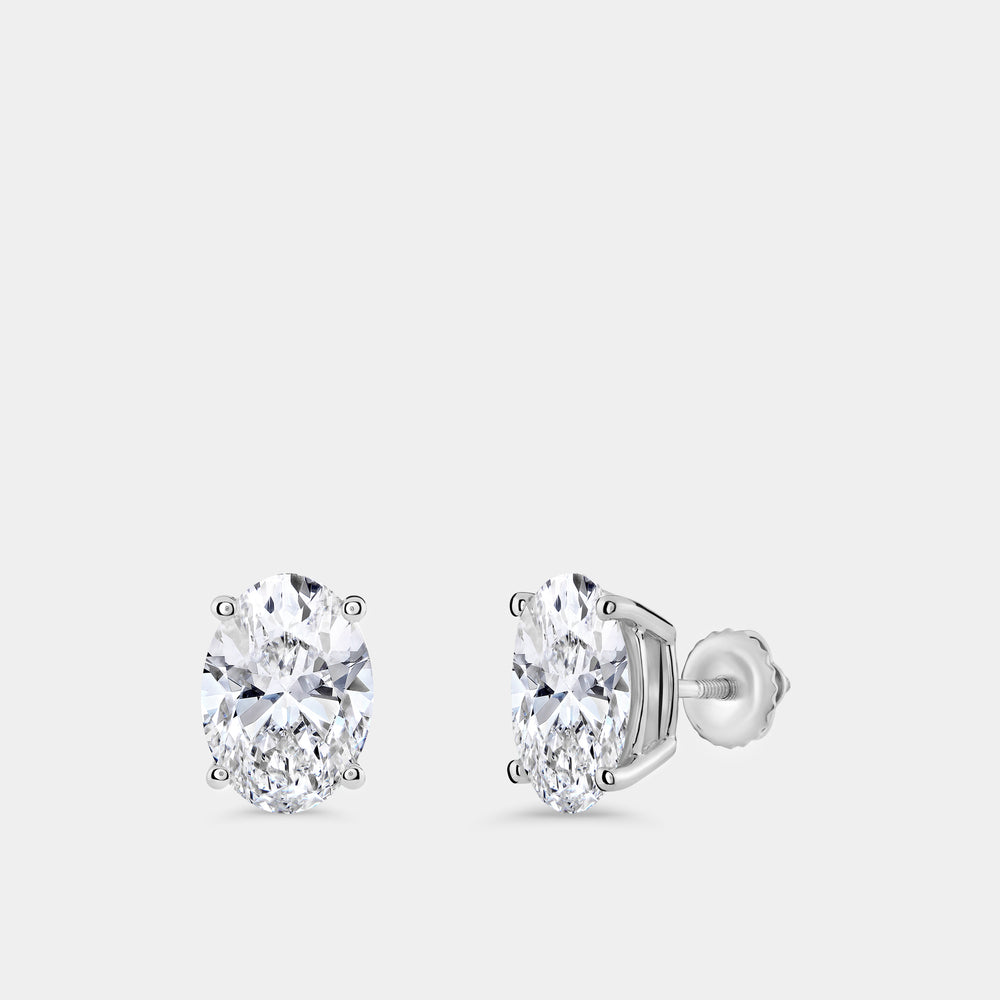 Gilded 6 Carat Lab-Grown Diamond Oval-Shaped Classic Solitaire Studs